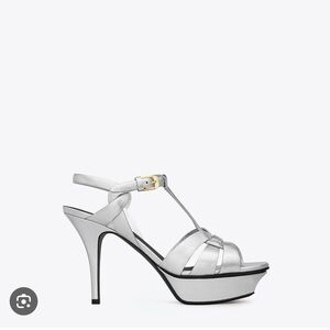 Yves SAINT LAURENT Tribute Metallic Silver Leather Platform Sandals 41 EU /10US